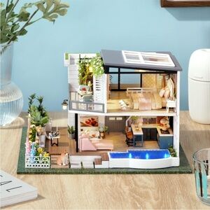Miniature wooden dollhouse diorama
